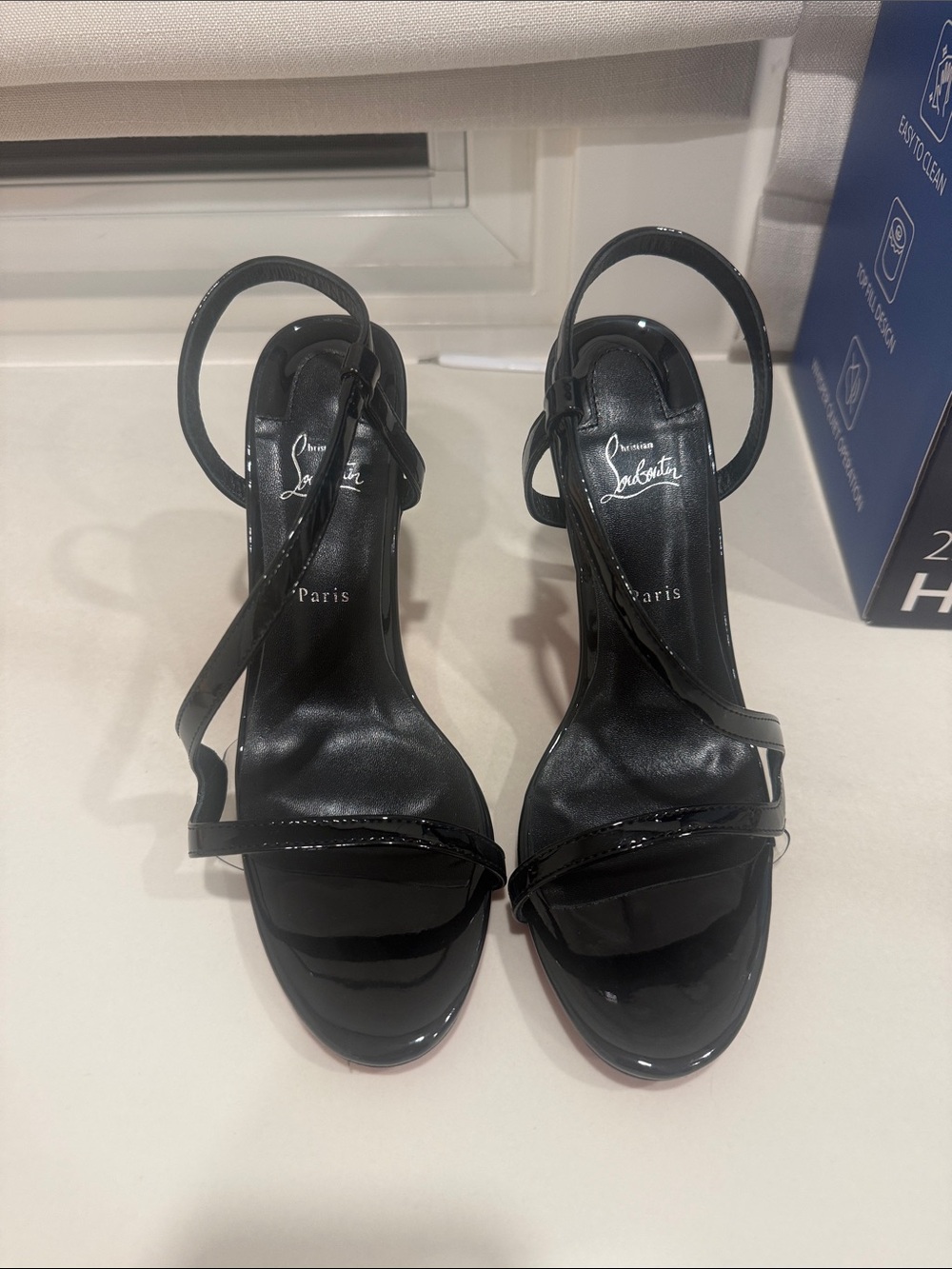 Christian Louboutin Black Patent Strappy Open-Toe Slingbacks